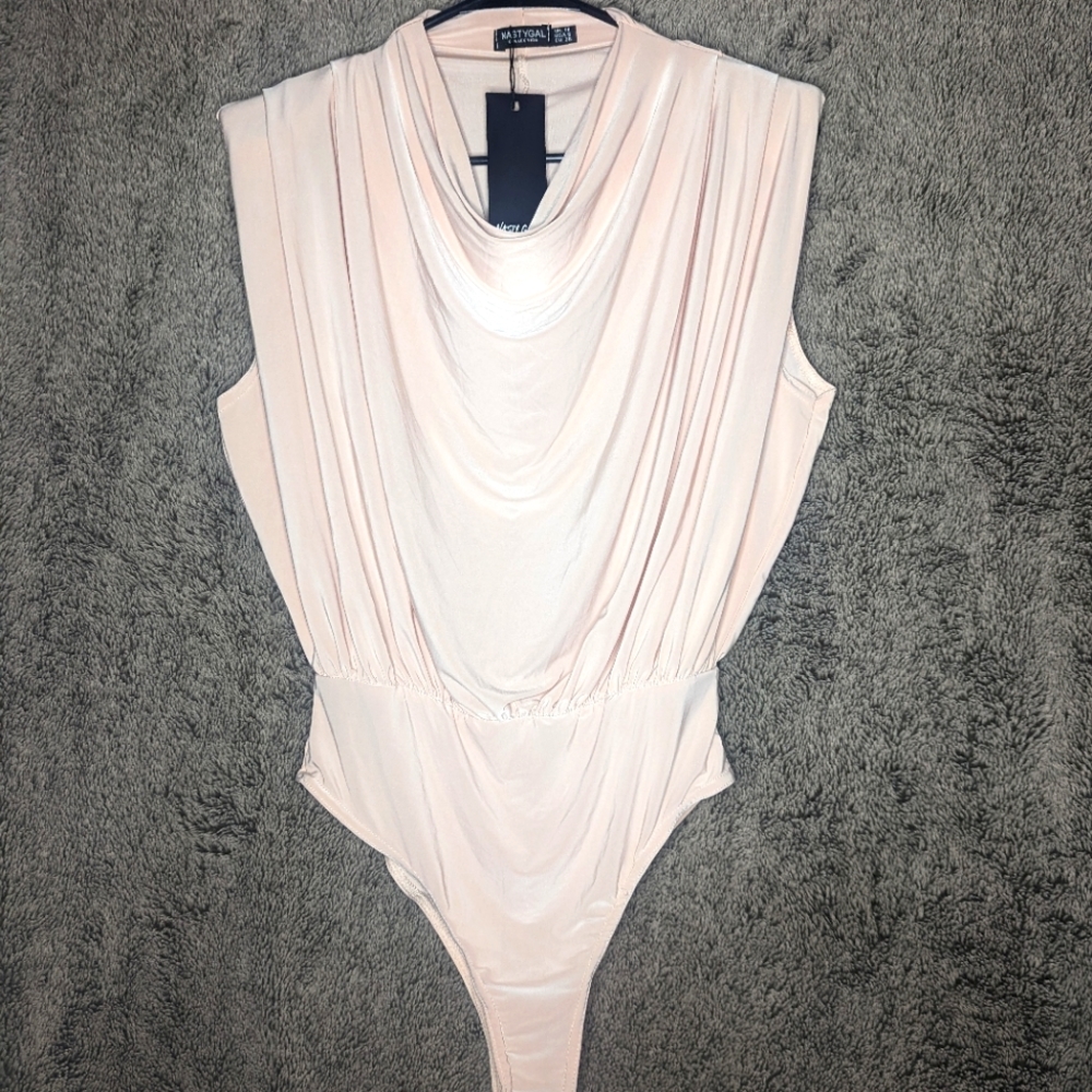 Nast Gal shoulder pad cowl neck body suit